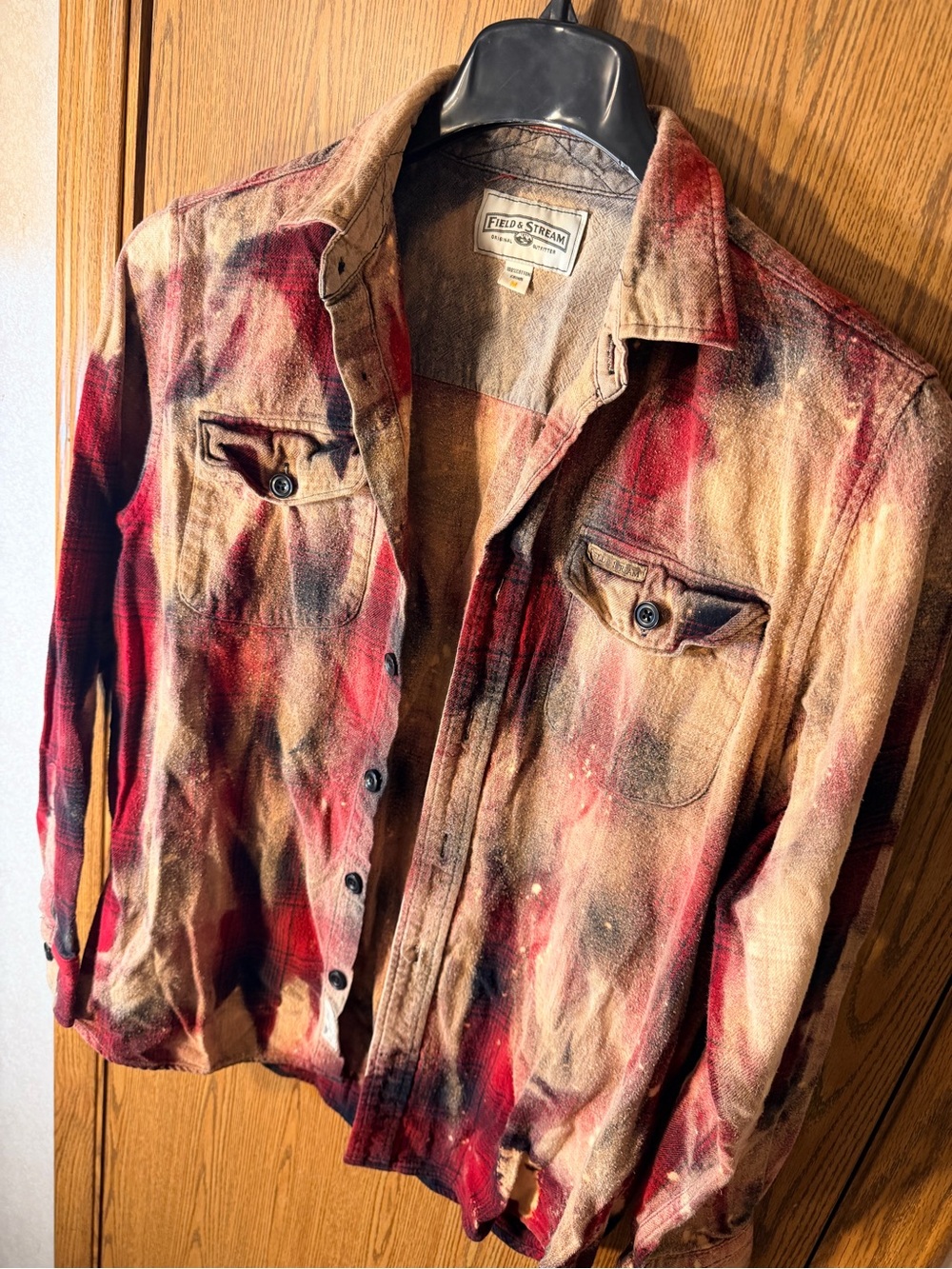 Bleach Dye Red Plaid Button-Down Shirt - Picture 2 of 10